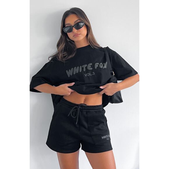 White Fox Tops - White Fox Vol. 3 Black Heavyweight Oversized T-Shirt Preppy Summer Casual- S/M